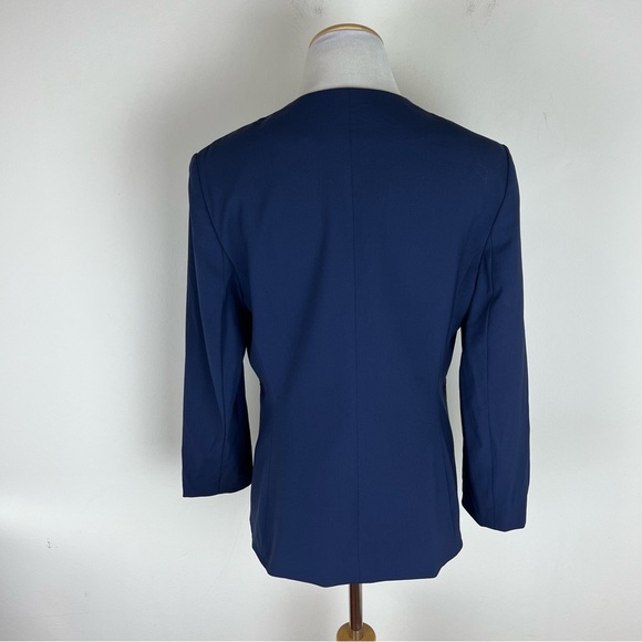 Theory Nocturne Navy Blue Good Wool Open Front Lindrayia Blazer Jacket Size 10 - Picture 4 of 8